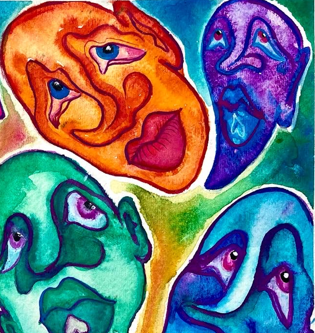 "Floating faces" painting on paper