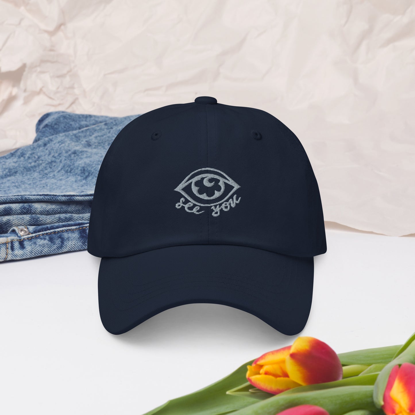 "eye see you" Baseball hat (grey thread)