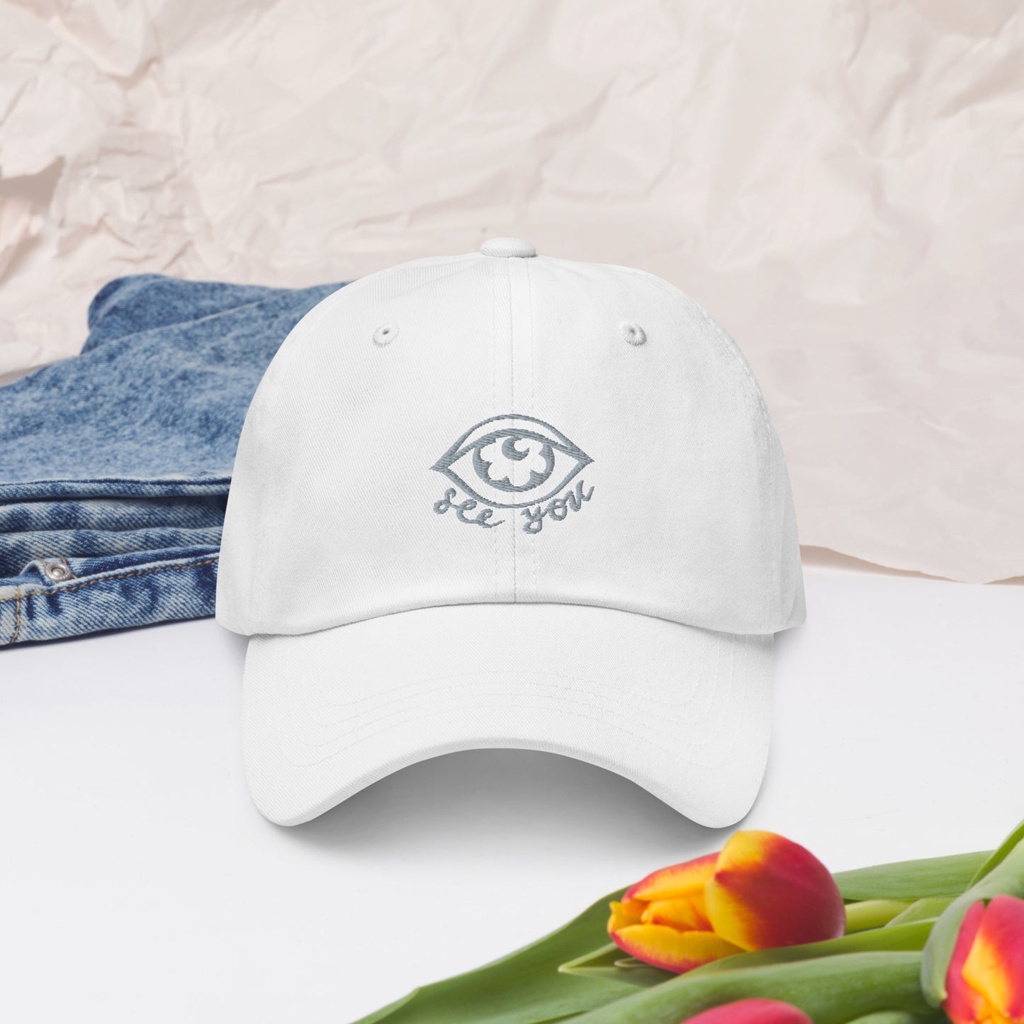 "eye see you" Baseball hat (grey thread)