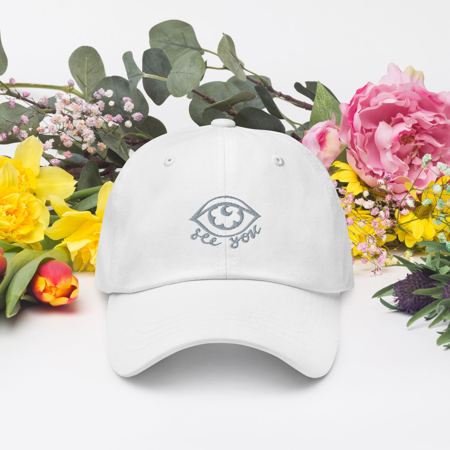 "eye see you" Baseball hat (grey thread)