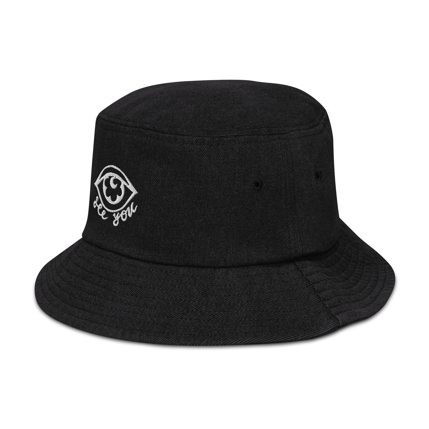 "eye see you" Denim bucket hat