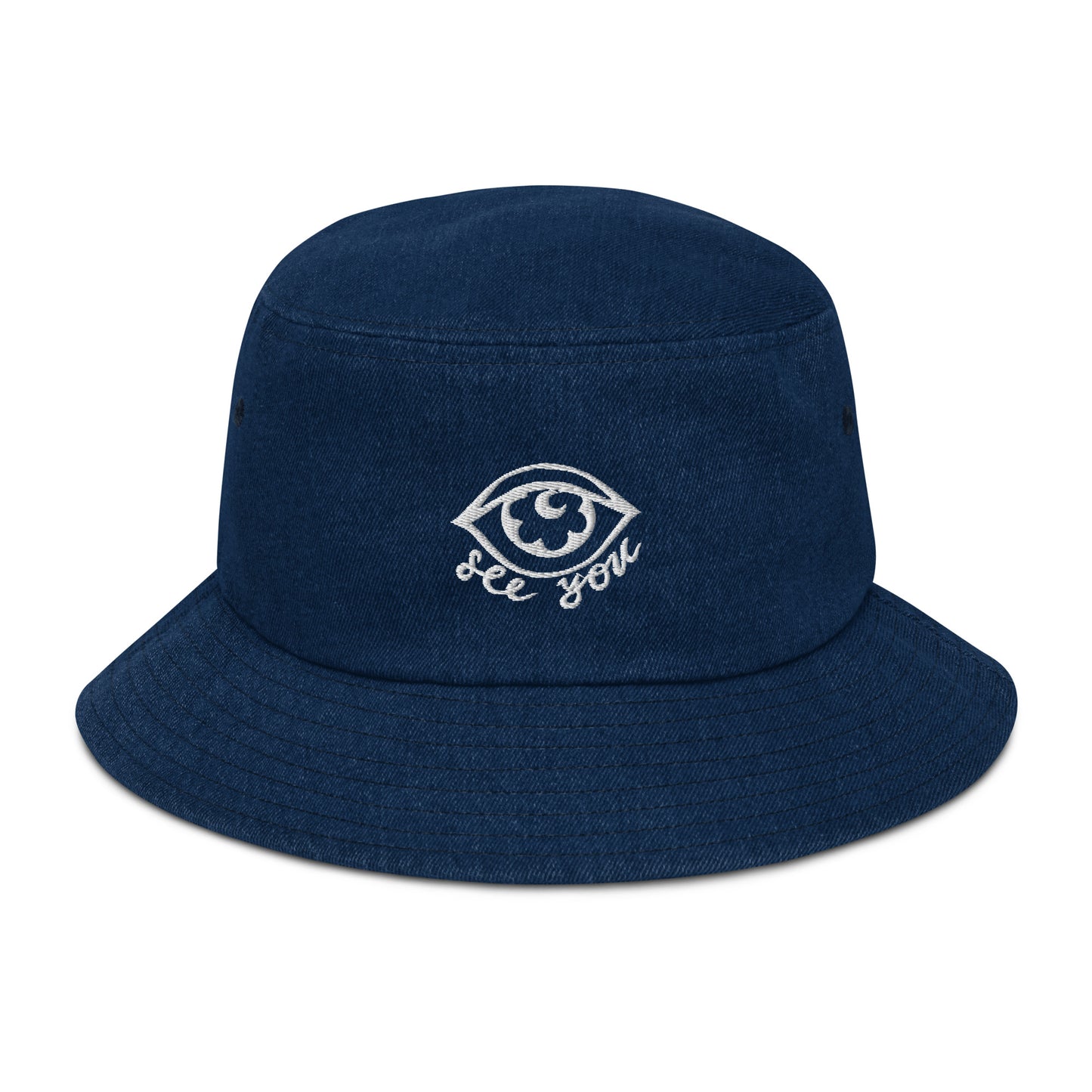 "eye see you" Denim bucket hat