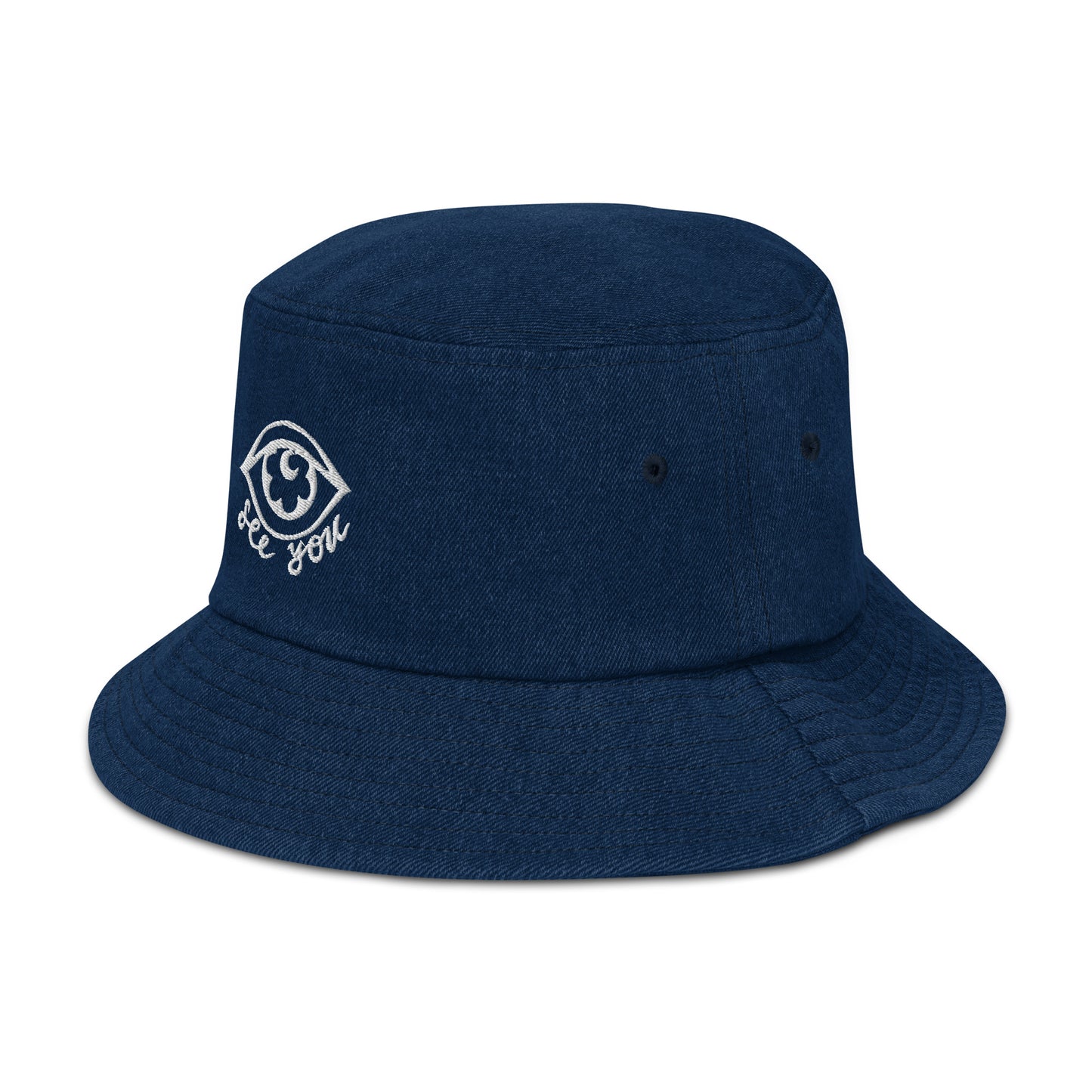 "eye see you" Denim bucket hat