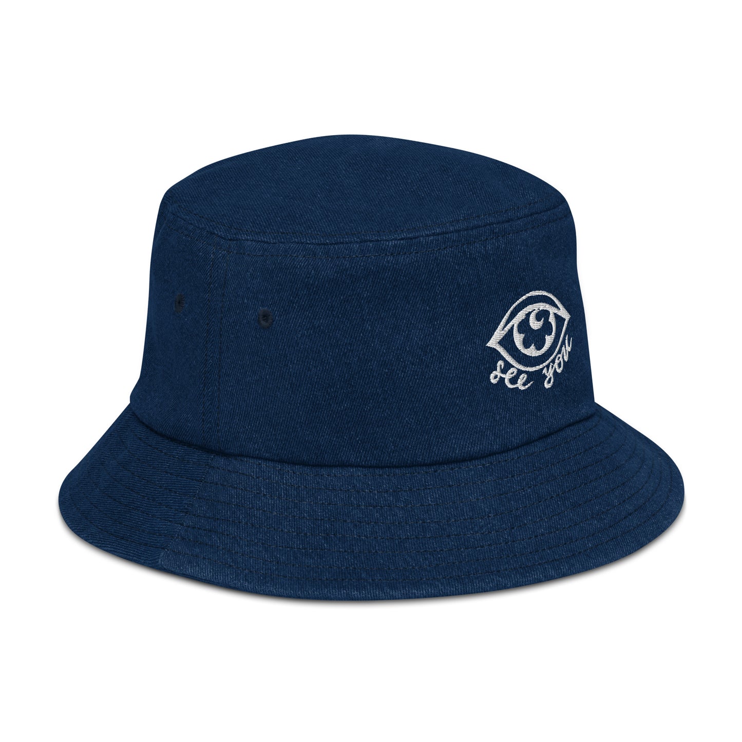 "eye see you" Denim bucket hat