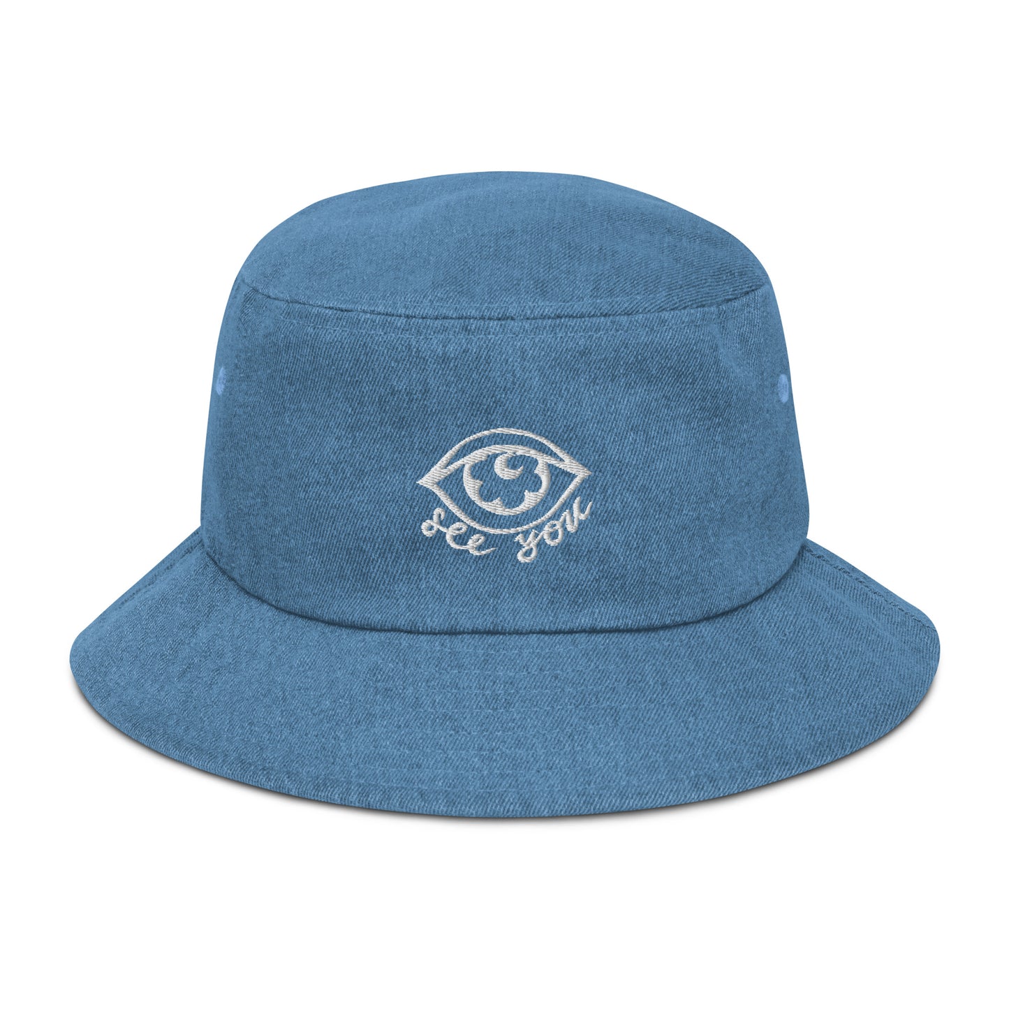 "eye see you" Denim bucket hat