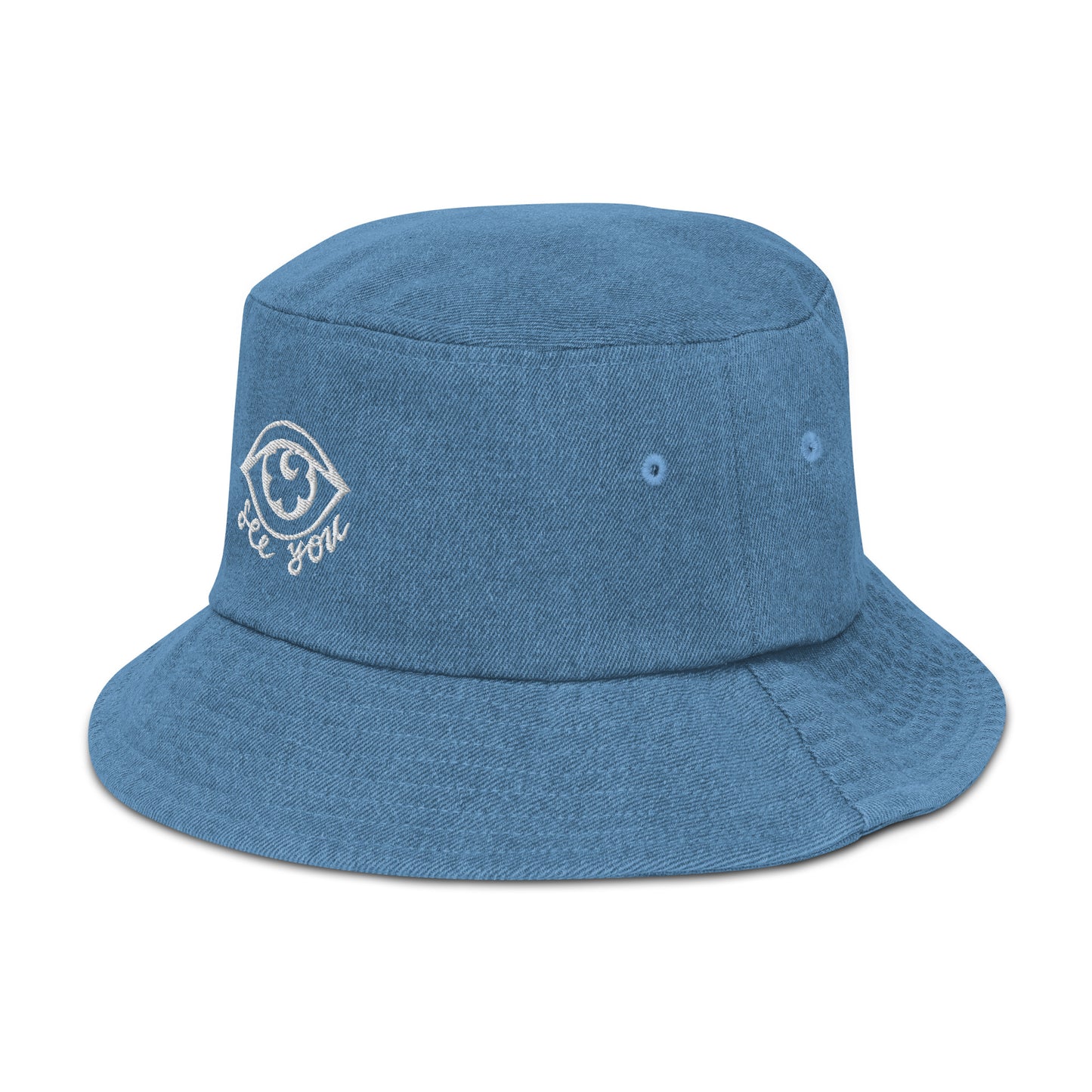 "eye see you" Denim bucket hat