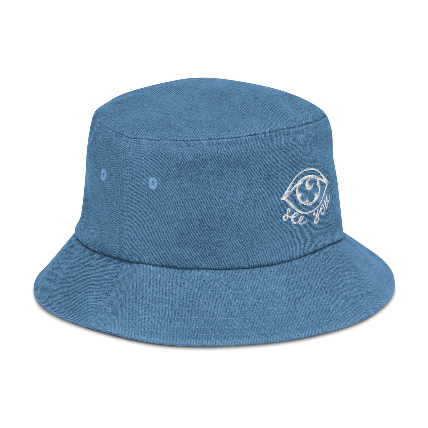 "eye see you" Denim bucket hat