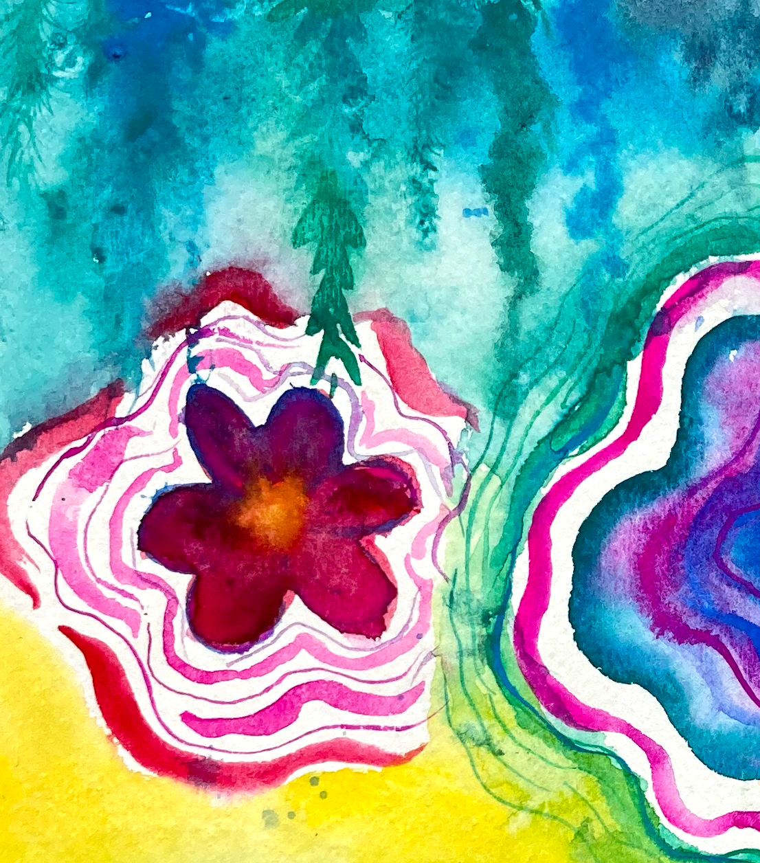 "Trust, flow, bloom" painting